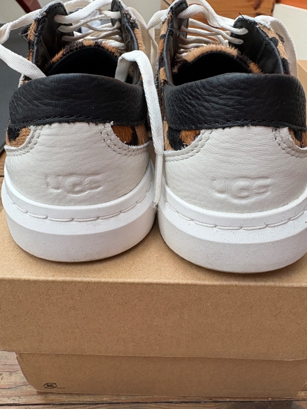 Cheetah Print Leather Black, White, Tan Ugg Sneakers Size 6 - Picture 4 of 5